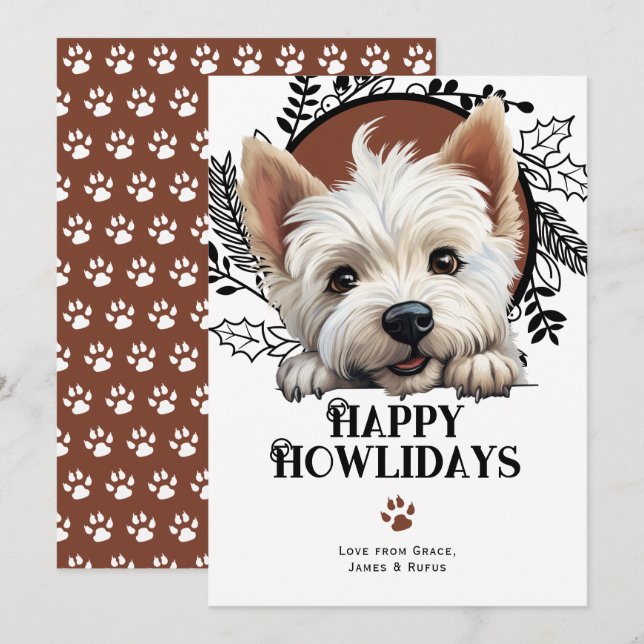 Happy Howlidays West highland Terrier Christmas Holiday Card (Front/Back)