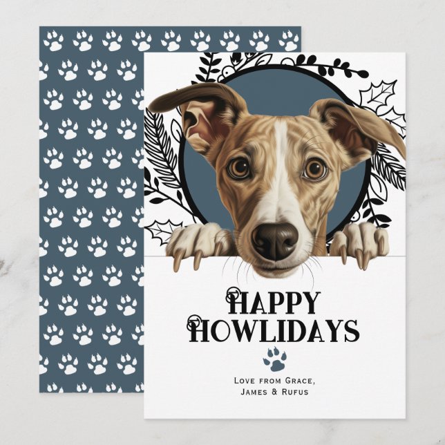 Happy Howlidays Whippet Dog Christmas Holiday Card (Front/Back)