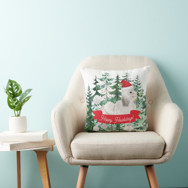 Happy Howlidays White Poodle Dog Christmas Cushion (Chair)
