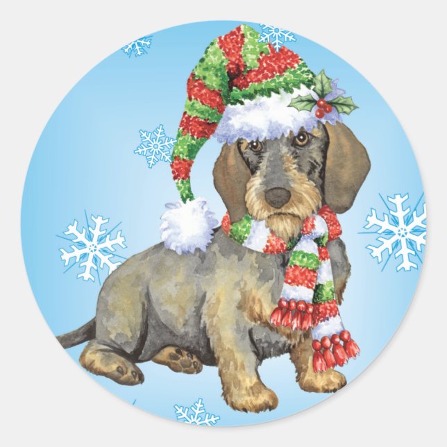 Happy Howlidays Wirehaired Dachshund Classic Round Sticker (Front)
