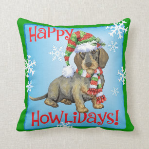 Happy Howlidays Wirehaired Dachshund Cushion