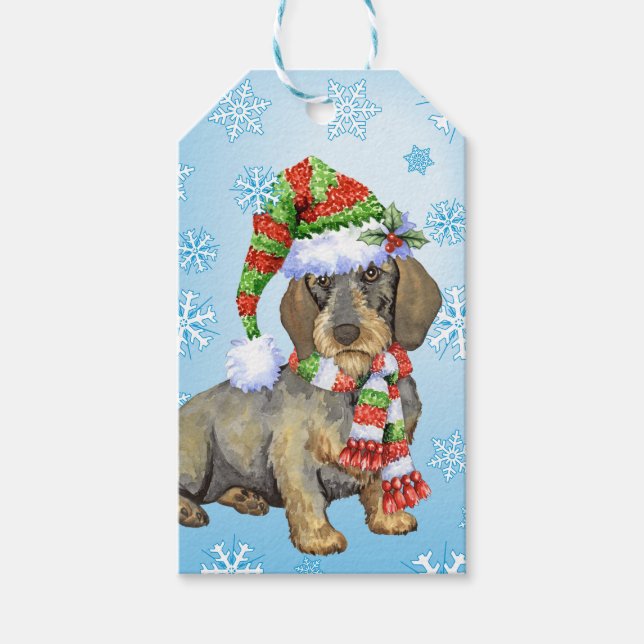 Happy Howlidays Wirehaired Dachshund Gift Tags (Front)