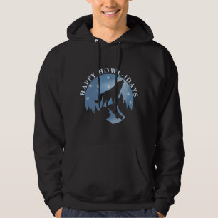 Happy Howlidays with Howling Wolf and Moon Hoodie