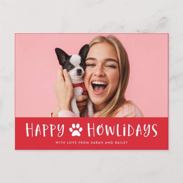 Happy Howlidays with Photo | Funny Dog Christmas Holiday Postcard (Front)
