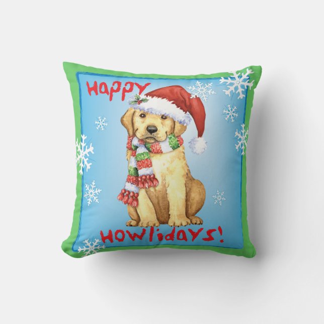 Happy Howlidays Yellow Lab Cushion (Front)