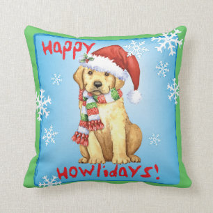 Happy Howlidays Yellow Lab Cushion