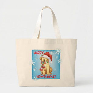 Happy Howlidays Yellow Lab Large Tote Bag
