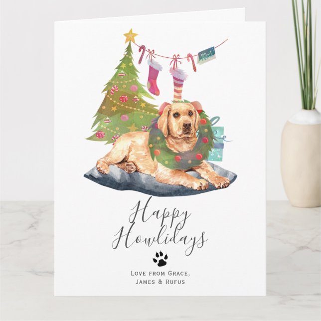 Happy Howlidays Yellow Labrador Dog Christmas Card (Front)