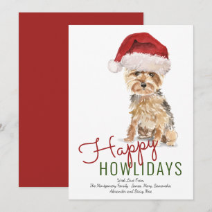 Happy Howlidays Yorkshire Terrier Santa Hat Holiday Card