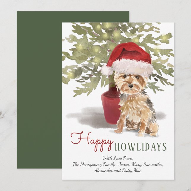 Happy Howlidays Yorkshire Terrier Watercolor Holiday Card (Front/Back)