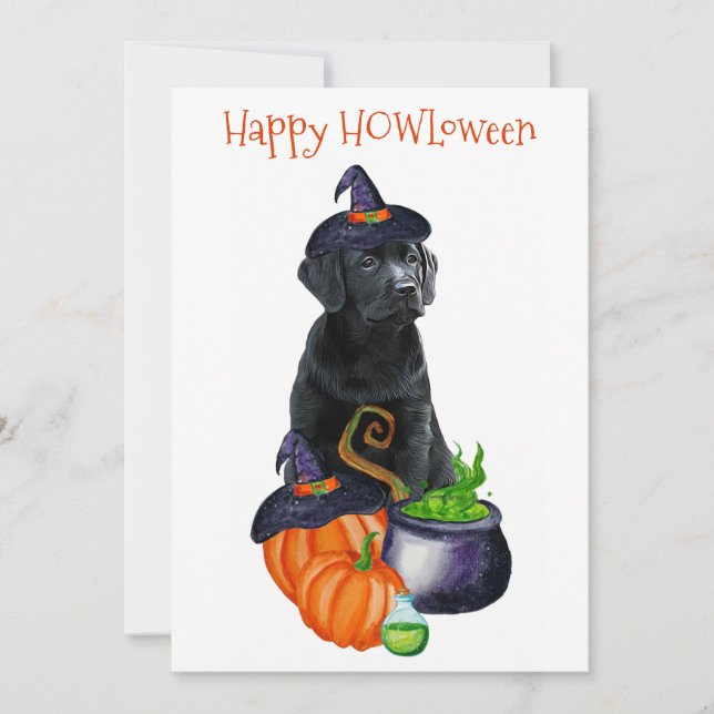 Happy HOWLoween Cute Black Labrador Puppy Dog Holiday Card (Front)