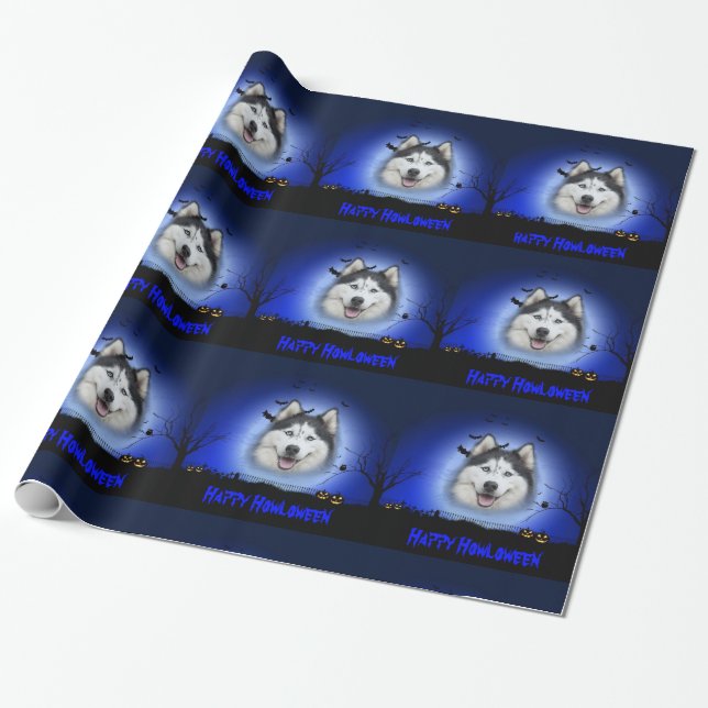 Happy Howloween Husky Wrapping Paper (Unrolled)