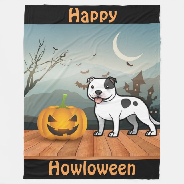 Happy Howloween Staffordshire Bull Terrier Fleece Blanket (Front)