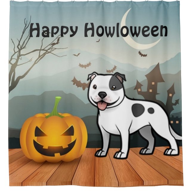 Happy Howloween Staffordshire Bull Terrier Shower Curtain (Front)