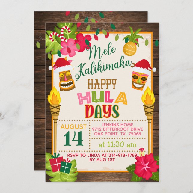 Happy HulaDays Christmas Luau Invitation (Front/Back)