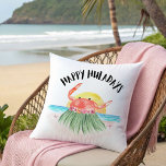 Happy Huladays Crab Tropical Beach Christmas Cushion<br><div class="desc">Bring the whimsical charm of beach a Christmas to your home with this 'Happy Huladays Crab' Christmas throw pillow featuring original artwork of a cute crab hula dancing by the sea. This island-inspired, plush pillow adds both comfort and a tropical touch to your indoor or outdoor space (be sure to...</div>