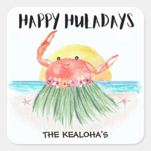 Happy Huladays Crab Tropical Beach Christmas Square Sticker