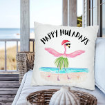 Happy Huladays Flamingo Santa Tropical Christmas Cushion<br><div class="desc">Bring the whimsical charm of beach a Christmas to your home with this 'Happy Huladays Flamingo Santa' Christmas throw pillow featuring original artwork of a pink flamingo decked out in a Santa hat hula dancing by the sea. This island-inspired, plush pillow adds both comfort and a tropical touch to your...</div>