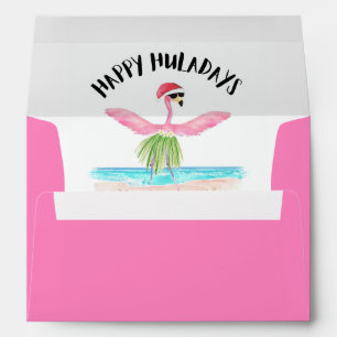 Happy Huladays Flamingo Santa Tropical Christmas Envelope