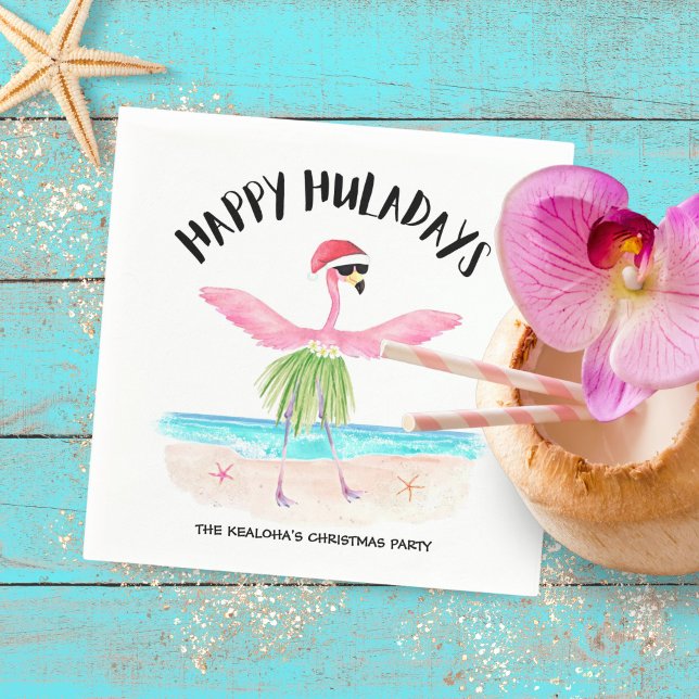 Happy Huladays Flamingo Tropical Beach Christmas Napkin (Creator Uploaded)