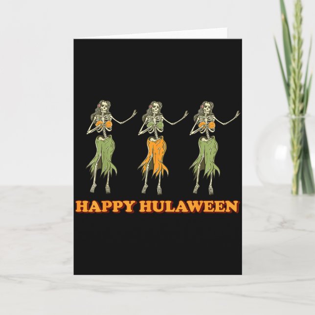 Happy Hulaween Hawaii Themed Halloween Skeleton Vi Card (Front)