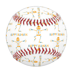 Happy human skeleton ceramic tile baseball
