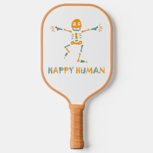 Happy human skeleton ceramic tile pickleball paddle