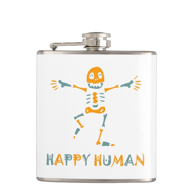 Happy human skeleton hip flask (Front)