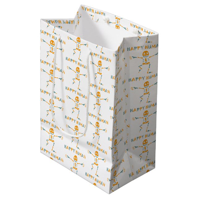 Happy human skeleton medium gift bag (Front Angled)