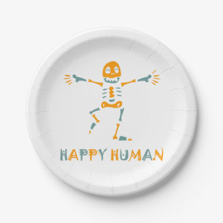 Happy human skeleton paper plate
