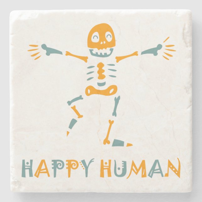 Happy human skeleton stone coaster (Front)