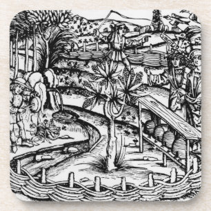 Happy husbandsmen tending bees, illustration from coaster