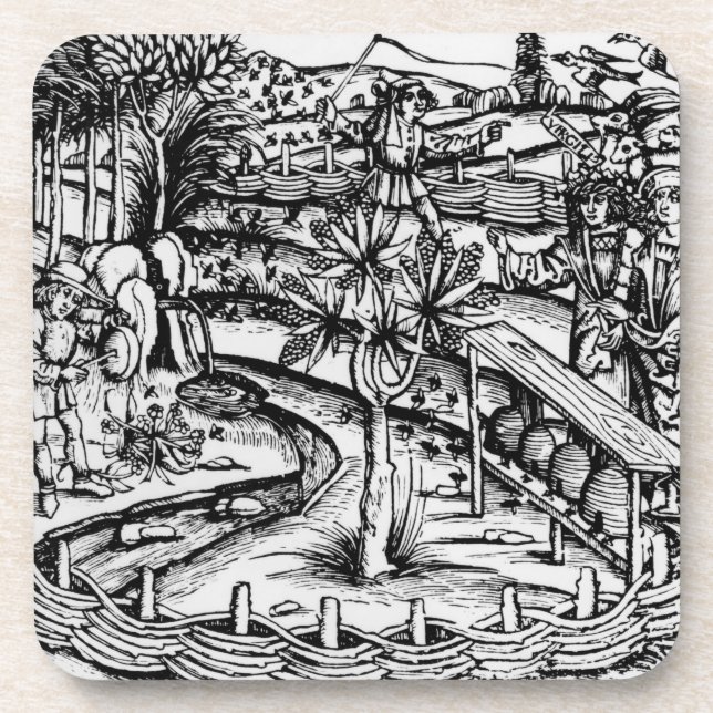 Happy husbandsmen tending bees, illustration from coaster (Front)