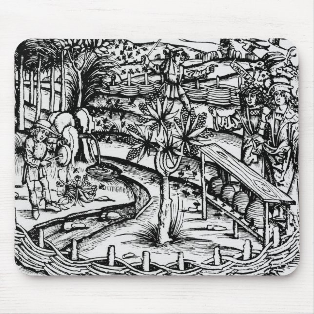 Happy husbandsmen tending bees, illustration from mouse mat (Front)