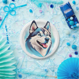 Happy Husky Dog Pet  Wham-O Frisbee Paper Plate
