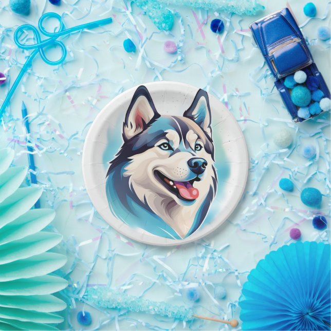 Happy Husky Dog Pet  Wham-O Frisbee Paper Plate (Party)
