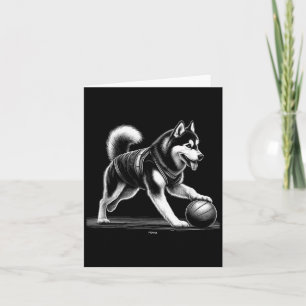 Happy Husky Dog Puppy Playing Basball Card