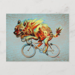 Happy Hyena Riding A Bike on a Blue Background Postcard