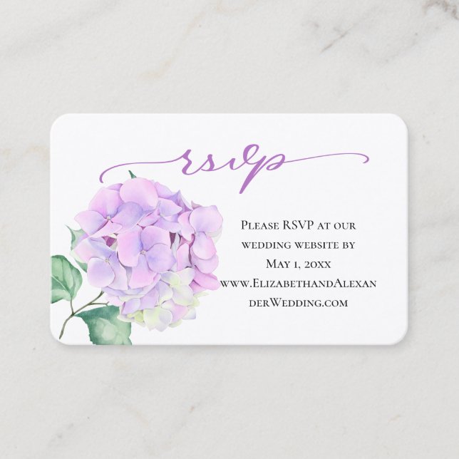 Happy Hygrangea Wedding Website RSVP  Business Card (Front)