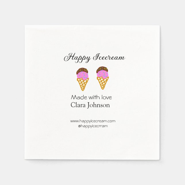 Happy Icecream add name website social media  Napkin (Front)