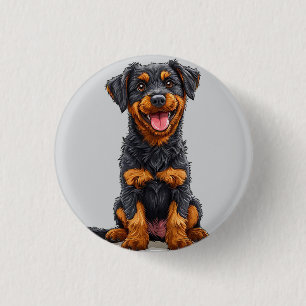 Happy Illustration of a Black and Tan Dog 3 Cm Round Badge