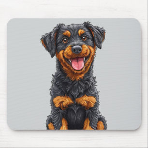 Happy Illustration of a Black and Tan Dog Mouse Mat