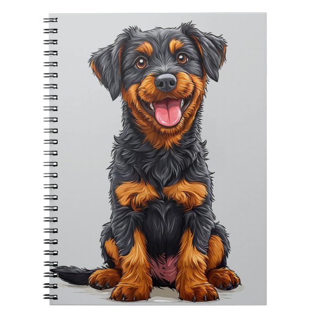 Happy Illustration of a Black and Tan Dog Notebook (Front)
