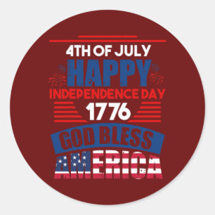 Happy Independance Day 1776 God Bless America  Classic Round Sticker