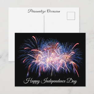 Happy Independence Day Colourful Fireworks Display Holiday Postcard