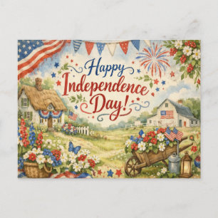 Happy Independence Day Cottage Garden Holiday Postcard