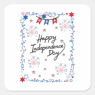 Happy Independence Day Greeting Card USA 4th July Square Sticker