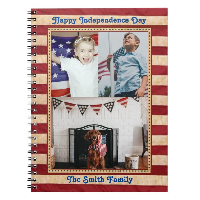 Happy Independence Day Patriotic Custom 3 Photo No Notebook (Front)