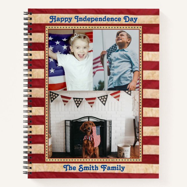 Happy Independence Day Patriotic Custom 3 Photo Notebook (Front)