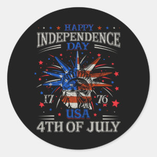 Happy Independence Day Patriotic US Flag 4th July Classic Round Sticker